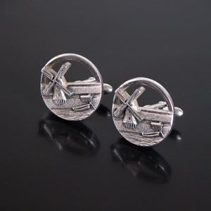 Vtg Windmill Silver Tone Cufflinks